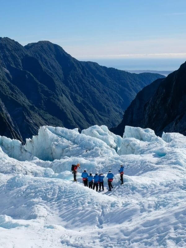People standing on glacier